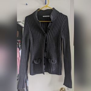 DARK BLUE THICK EXTRA LONG SLEEVE  BUTTON UP SWEATER